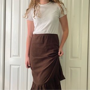 ADORABLE BROWN FALL SKIRT SIZE MEDIUM WET SEAL TIRRED LAYERED BOTTOM HEM MAXI